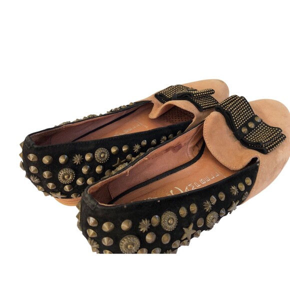 Jeffrey Campbell Ibiza Last ELEGANT SB Studs Bow Flat 9 Tan Black Suede Loafer - Picture 5 of 10
